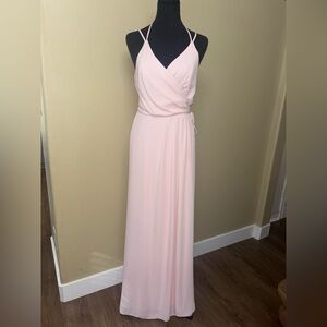 David's Bridal Pink Wrap Maxi Dress